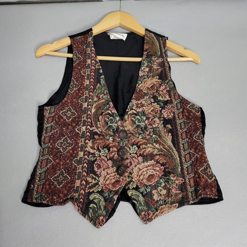 VTG Tapestry Vest Waistcoat Button Front Made In USA Women's Size S Textured